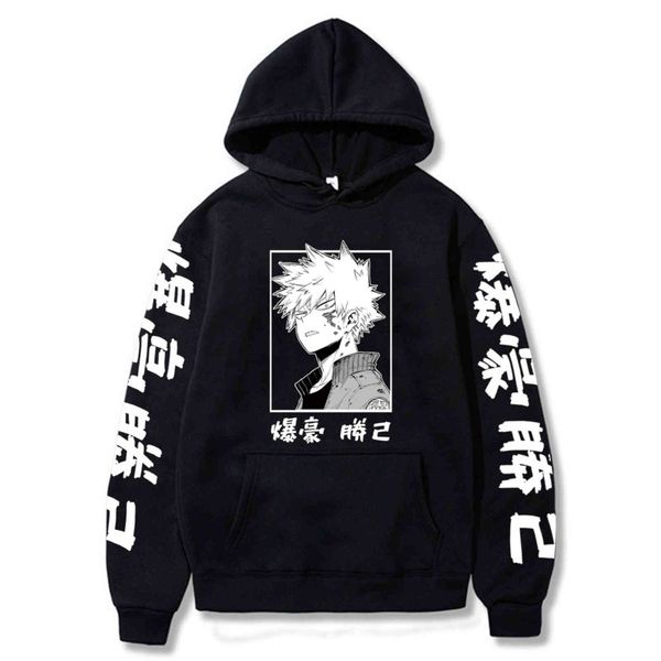 

my hero academia katsuki bakugo hoodi sweatshirt cloth men women moleton, Black
