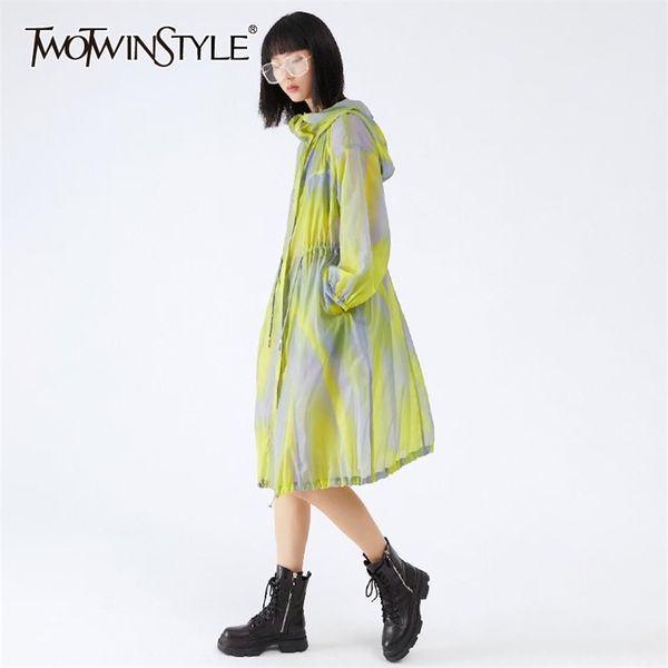 

thin hit color jacket for women hooded long sleeve print sun protection jackets female spring clothing fashion 210524, White