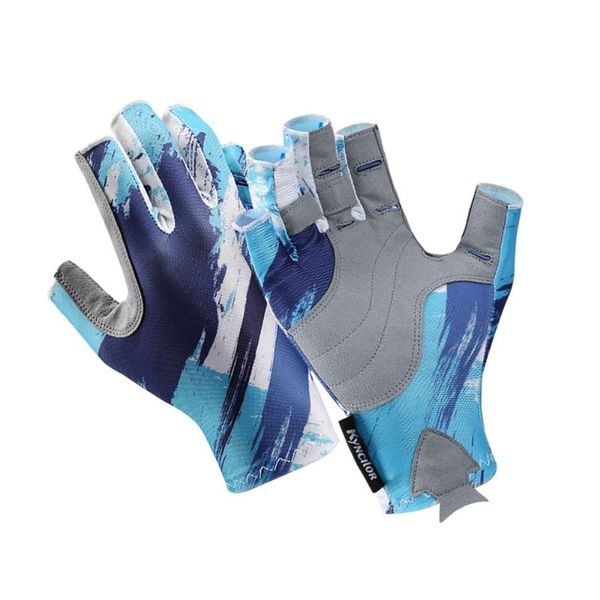 

pair fishing uv protection sun fingerless cycling gloves, Black