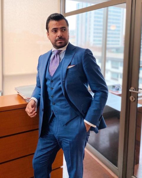 

men's suits & blazers (jacket+pants+vest) summer design slim fit blue party dress notch lapel groomsman suit 3 piece man blazer custom, White;black