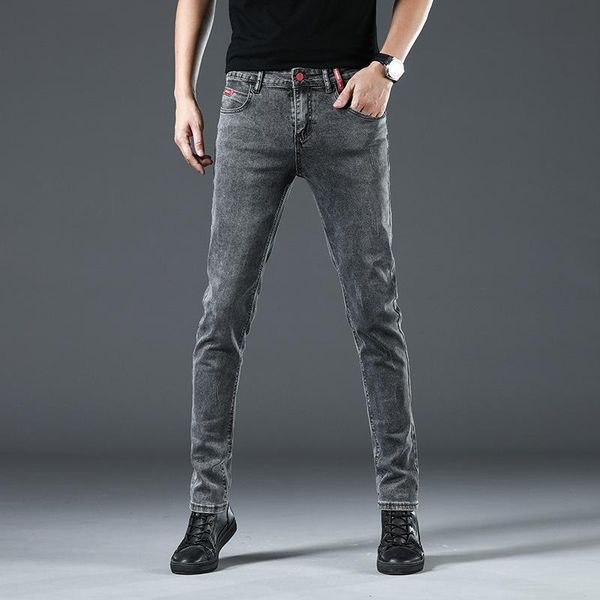

men's jeans grey print ripped men original brand masculino denim elastic trousers men`s moto biker, Blue