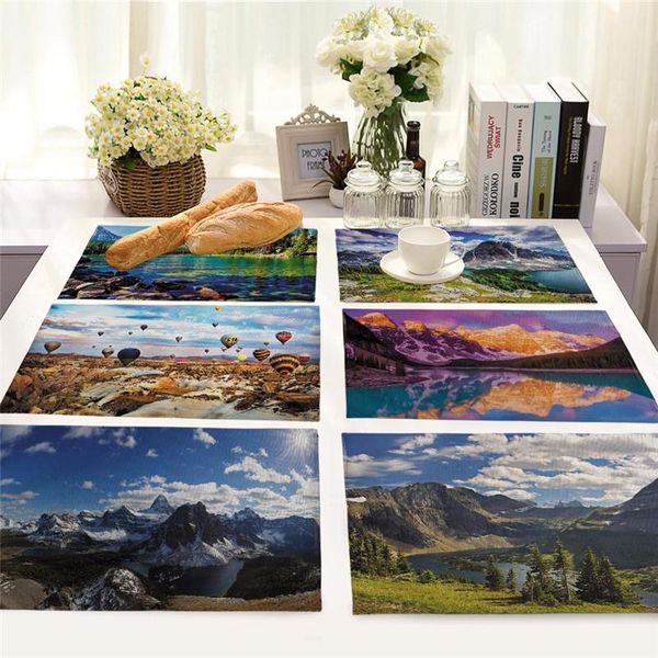 

mats & pads snow mountain forest coasters set placemat for dining table coffee decor decoration accessories placemats