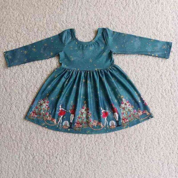 Toptan Güz Kış Noel Prenses Elbise Bebek Kız Yeşil Kollu Giyim Çocuk Bebek Butik Toddler Twirl Giysileri G1215