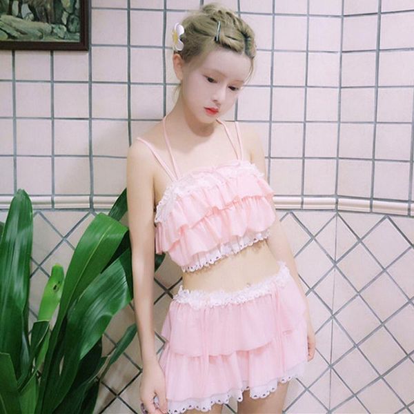 

two piece dress pink black sweet women sets beach spaghetti strap crop lace strapless +bow ruffles short skirt summer set, White