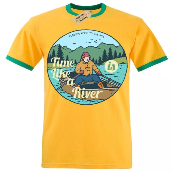 

time is like a rÃ­o camiseta barco lake natural viaje aire libre hombre ringer, White;black