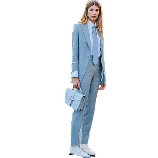 

light sky blue female office uniform womens trouser suit ladies pant formal business work wedding tuxedo women's two piece pants, White