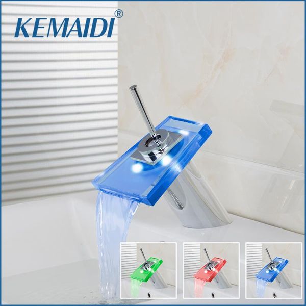 

bathroom sink faucets kemaidi led faucet deck mounted chrome waterfall basin mixer tap