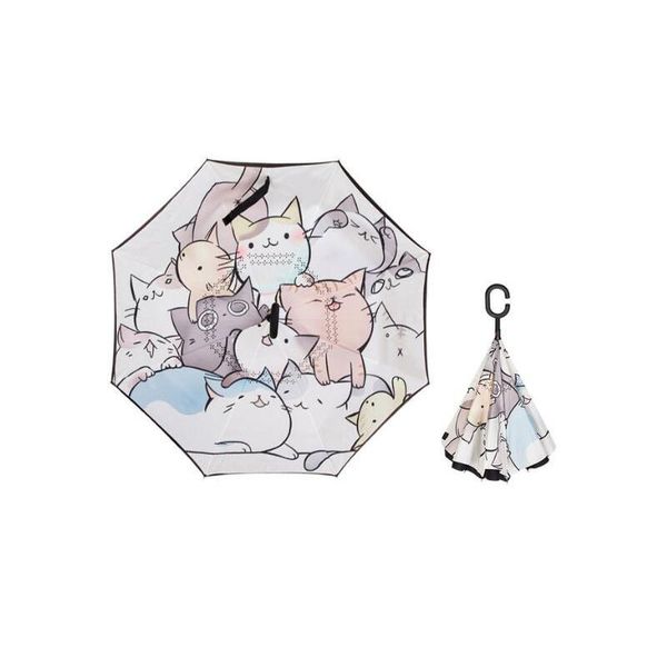 

umbrellas reverse umbrella rain women lovely cats long handle sun inverted windproof 8k double layer parasol sunscreen
