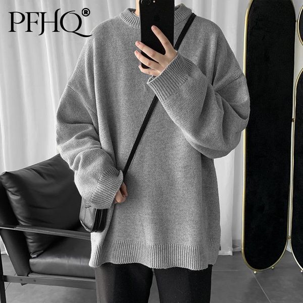 

men's sweaters pfhq 2021 men fashion loose solid color round neck long sleeve korean style knitted sweater autumn and winter 21d1348, White;black
