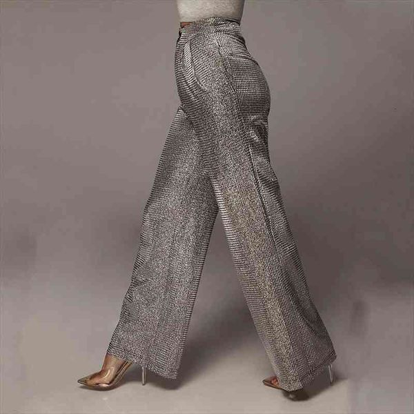 

bbk shinny trousers blingbling button long pants wide leg suit pants casual office ladies silver formal trousers urban pant, Black;white