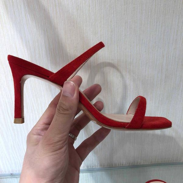 

slippers summer woman cashmere of sheep open toe strap slip-on mid-heel sandals shoes 8cm, Black