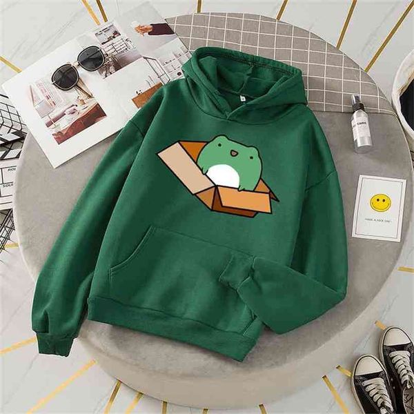 

frog print funny hoodie hooded sweatshirts harajuku hip hop hoodie sweatshirt womens korean streetwear sudadera mujer 210809, Black