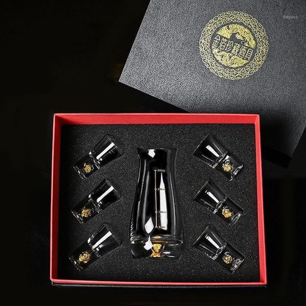 Glas-Weißwein-Krug-Spender, Haushalt, Blattgold, chinesisches Set, ein Topf mit 6 Tassen, Geschenkbox, Gläser