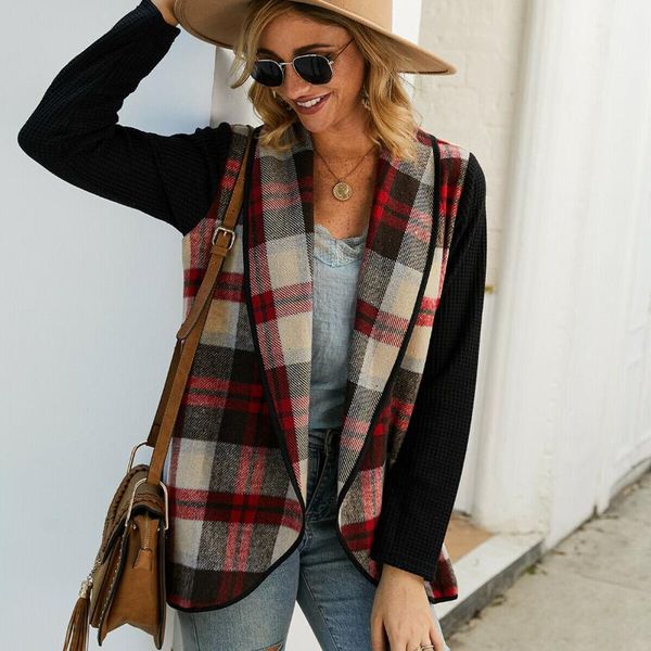 

women's jackets women casual jacket blazer fashion plaid checks winter long sleeve cardigan knitwear outwear coat suit jumper top, Black;brown
