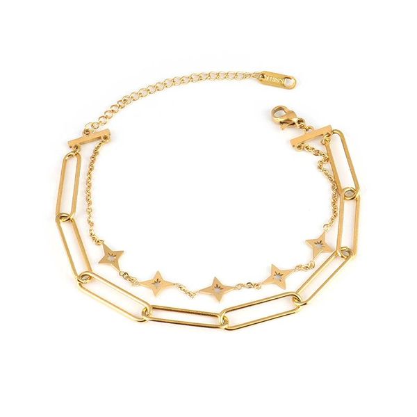 

link, chain punk stainless steel bracelets for women bracelet double layer geometry charm jewelry, Black