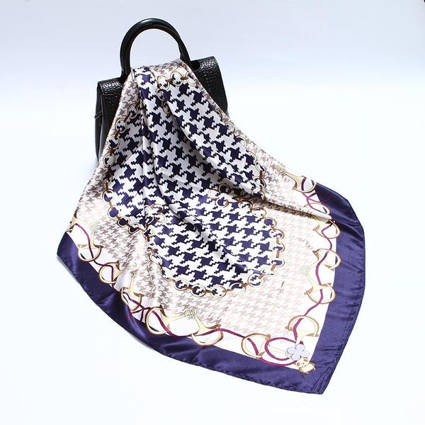 

scarves women 90x90cm silk scarf foulard bandana square ladies print head hijab, Blue;gray