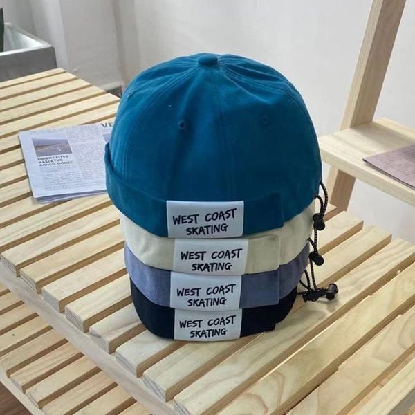 

beanies solid cotton skullies cap 2021 spring elastic button hat street hip hop without brim folding letter embroidery retro