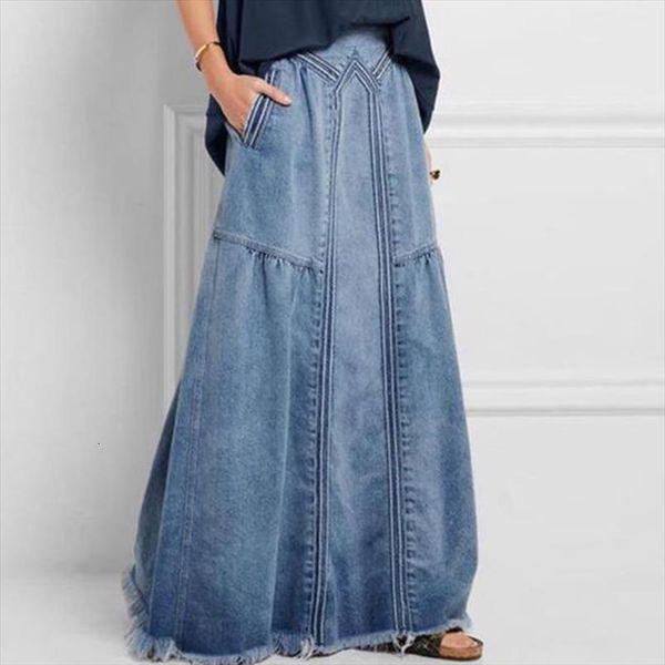 

denim jeans maxi long stretch women skirts loose slim casual blue club streetwear cotton harajuku plus size, Black