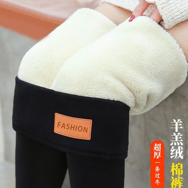 

women's leggings pure cotton extra thick cashmere trousers adding thickening in winter, Black
