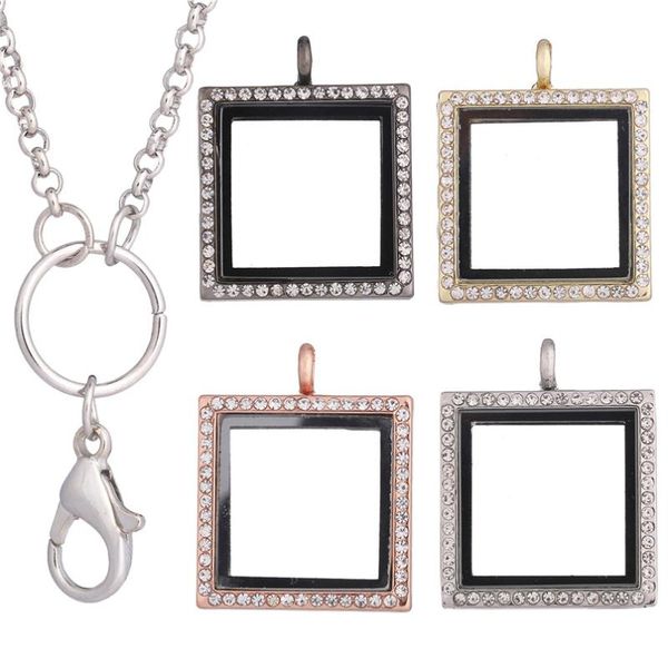 

pendant necklaces 10pcs 30mm crystal rainbow square sparkling glass memory living floating locket chain handcraft women jewelry, Silver