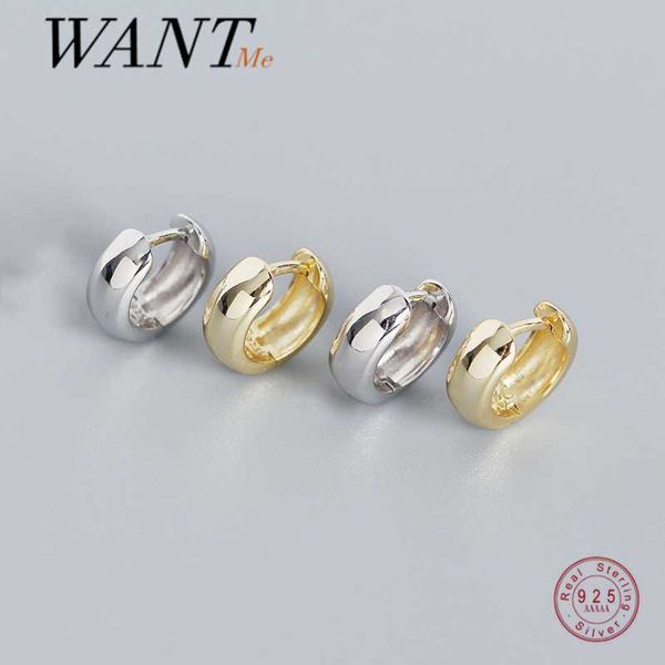 

punk rock minimalist glossy gold round ear buckle for women men genuine 925 sterling silver party fashion earring jewelry stud, Golden;silver