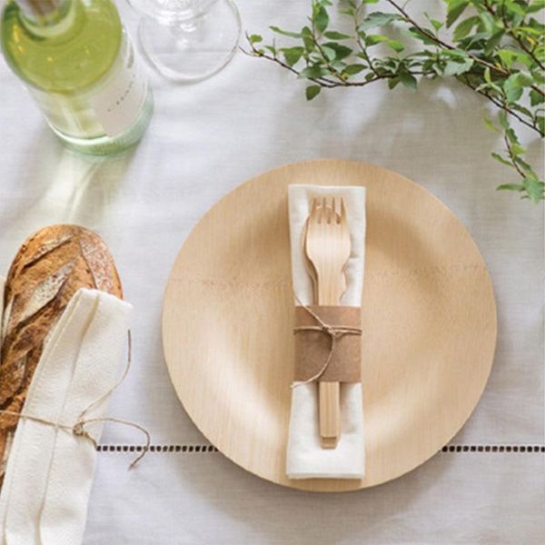 

disposable dinnerware bamboo dinner plate biodegradable tableware cake western party barbecue outdoor picnic