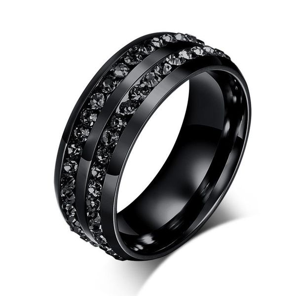 

wedding rings kurshuni male punk vintage black stainless steel jewelry 8mm two rows cz stone ring for man woman, Slivery;golden