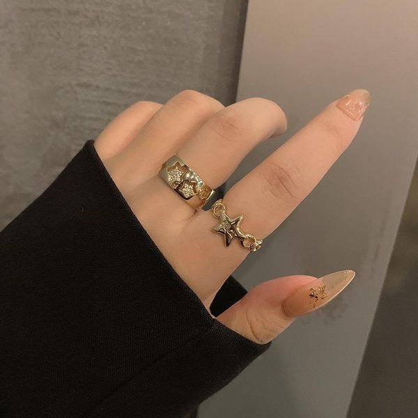 

wedding rings 2pcs/set vintage geometric hollow stars set for women 2021 korean style forefinger ring gothic punk jewelry accessories, Slivery;golden