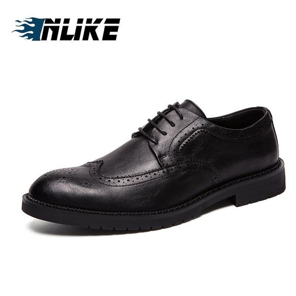

dress shoes inlike big size british leather men's hollow breathable korean version of business casual, Black