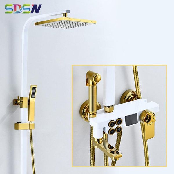 

digital bathroom shower set white gold thermostatic system quality brass bathtub mixer faucet rainfall head sets