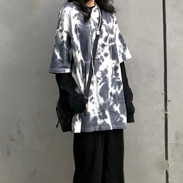 

women's t-shirt #0090 summer short sleeve tie dye t shirt women tee shirts hip hop harajuku casual female o neck vintage, White