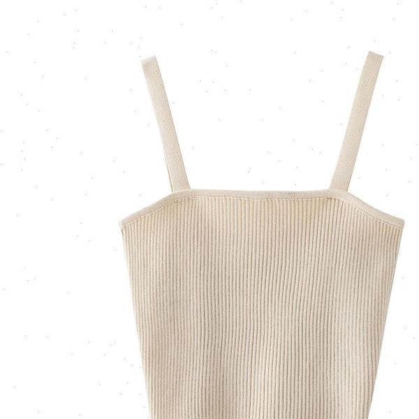 

summer simple french rib womens tank knit camisole tight fitting exposed navel solid color beige short top, White