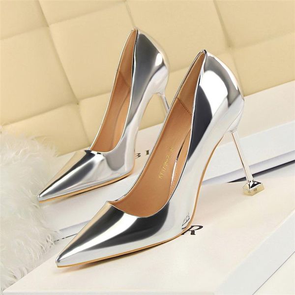 

pu leather vintage women pumps female party shoes classic style ladies 9.5cm stainless steel elegant high heel dress, Black