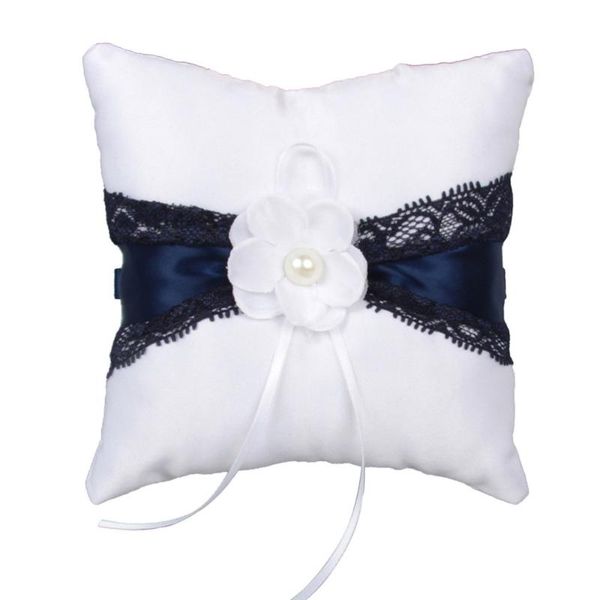 

wedding ring pillow square cushion flower finger bride (style b, blue, 15x15cm)