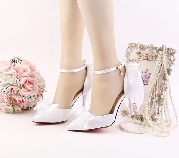 

slippers 2021 summer white sweet pointed bow sandals, word wristband ceremony banquet dress stiletto wedding shoes women qrh, Black