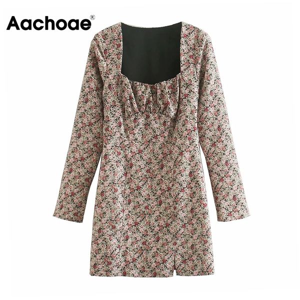 

women retro floral print mini dress square collar a line party dress female long sleeve chic dresses robe femme, Black;white