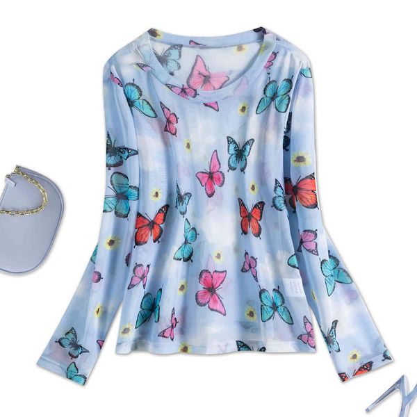 

women's plus size hy365048# loose long sleeve t-shirt butterfly print college top