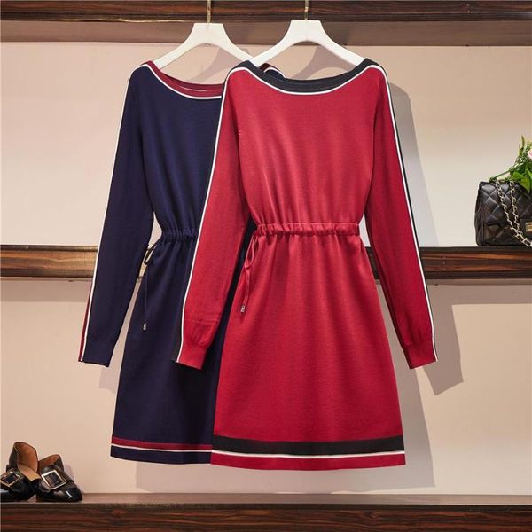 

casual dresses striped stitch red knitted korean style oversized party vintage women's winter dress for christmas clothes long-sleeve 2, Black;gray