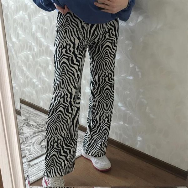 

zebra print wide leg trousers womens capri high waist palazzo women fashion casual female streetwear, Black;white
