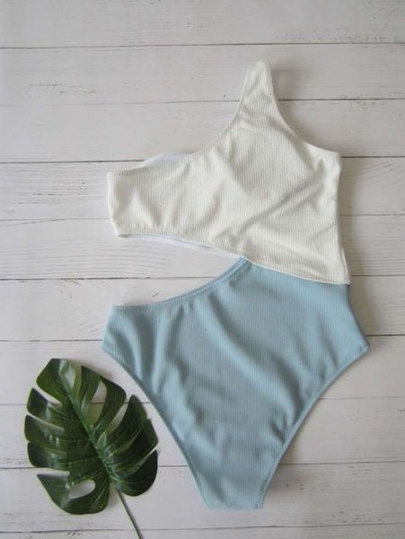 

style four side elastic color matching and off shoulder special cloth bikini, White;black