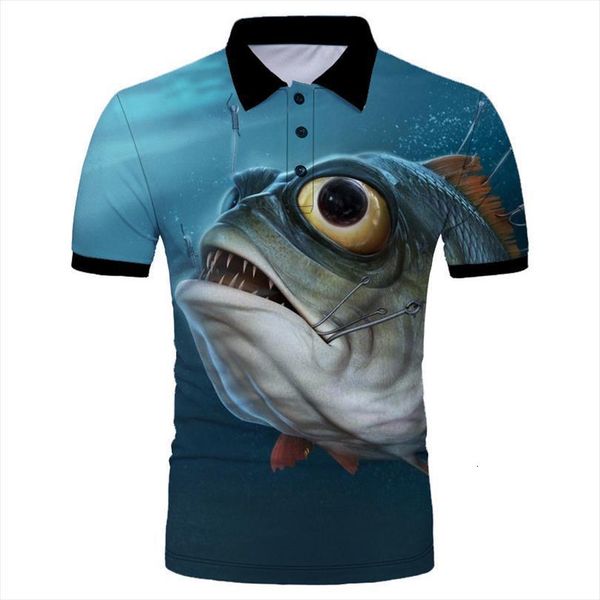 

uninhibited fun animated fish mens polo print fashion casual 3d shirt, White;black