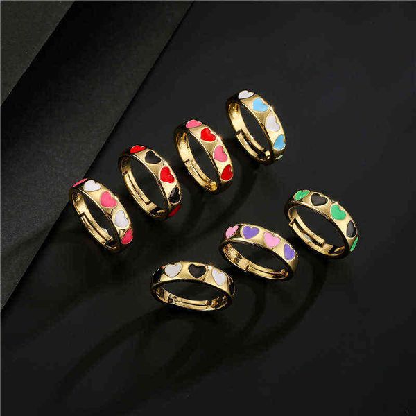 

find me creative mixed color dripping oil ring cute heart opening adjustable ring for women girls fashion jewelry gifts g1125, Slivery;golden