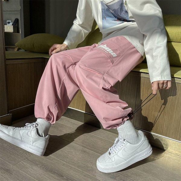 

casual pants men's fashion brand cool printing loose overalls wholesale promotion recommend pink xxxl england style, Black