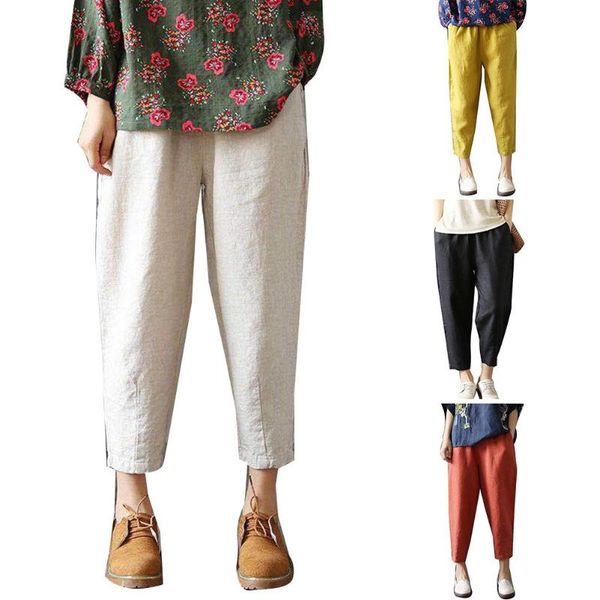 

autumn casual women solid color ninth pants elastic waist jogger harem trousers women's & capris, Black;white