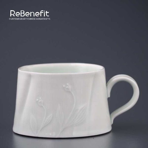 

mugs original modern coffee mug minimalist handmade blue glazed ceramic cup jingdezhen porcelain 3d flower handle china elegant water