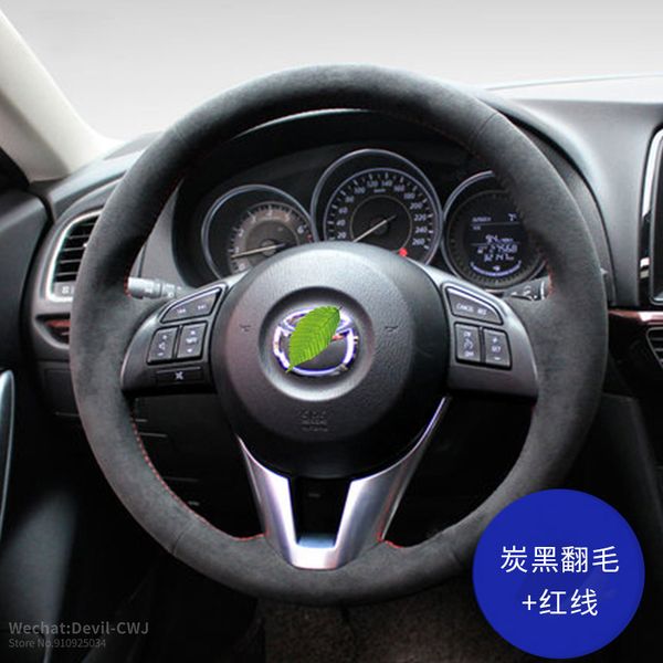 

car pi steering wheel cover for mazda 6 cx4 atenza axela3 cx5 cx8 hand-stitch black suede leather grip cover auto parts interior