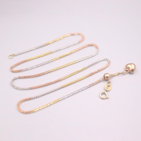 

chains pure 18k multi-tone gold necklace wheat link chain adjustable 17.7inch / 3.5g stamped au750 for woman gift, Silver