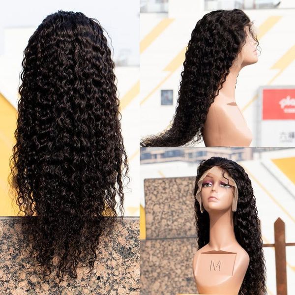 

water wave human hair wig remy glueless 150% density 13x4 lace front wigs pre plucked 13x6 transparent wigs1, Black;brown