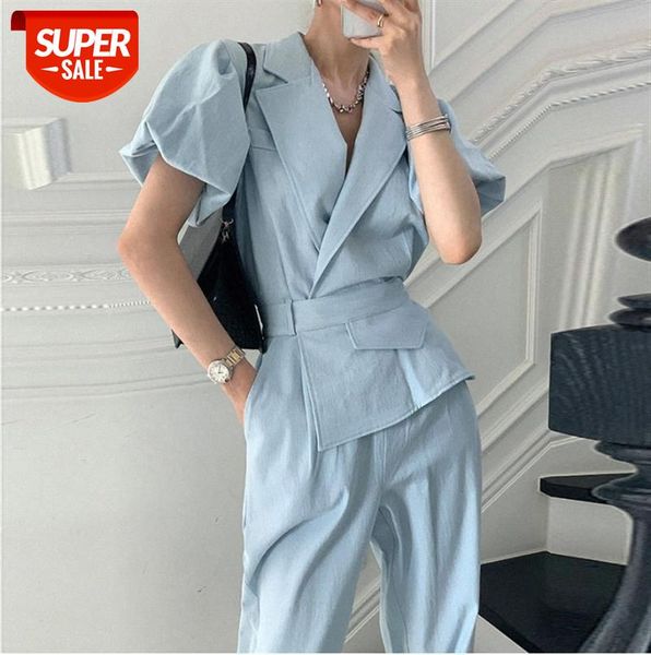 

chic puff sleeve temperament waist drape straight wrap jumpsuit #qc4l, Black;gray