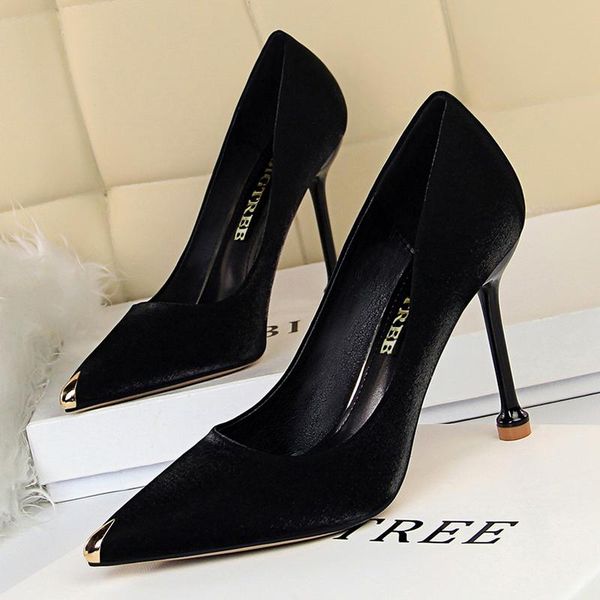 

fashion women's pumps shoes silk stiletto metal pointed toe high heel for women office .5cm dress, Black